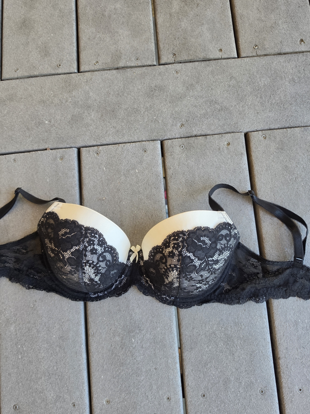 Victoria's Secret Black Lace Overlay Bra with Cream Cups
